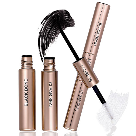 Colle Faux Cils Waterproof LAUBESS Colle Extension Cils Bond and Seal Depose Extension Cils Lash Clusters 10ml (Black/Clear)