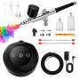 48 PSI Kit Aérographe Complet Professionnel,Airbrush Set Compressor avec 0.2/0.3/0.5 mm Buses pour pour modélisme, nail art, maq