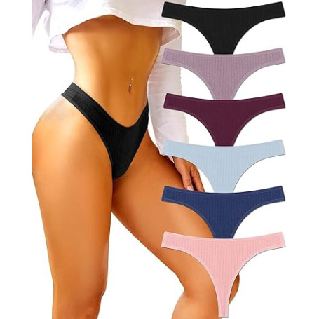 BeReady Lot de 6 Strings pour Femme - en Coton - sous-vêtements Sexy pour Femme - Culotte Sexy - pour Femme - Tailles S à XL, B-