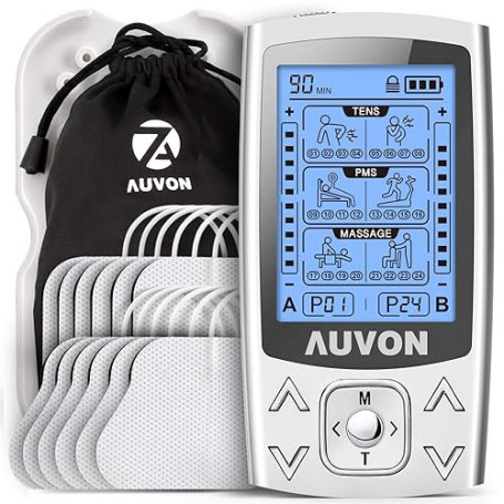 AUVON 3 EN 1 TENS EMS Electrostimulateur Musculaire de Canaux Double pour le soulagement de la douleur, la stimulation musculair
