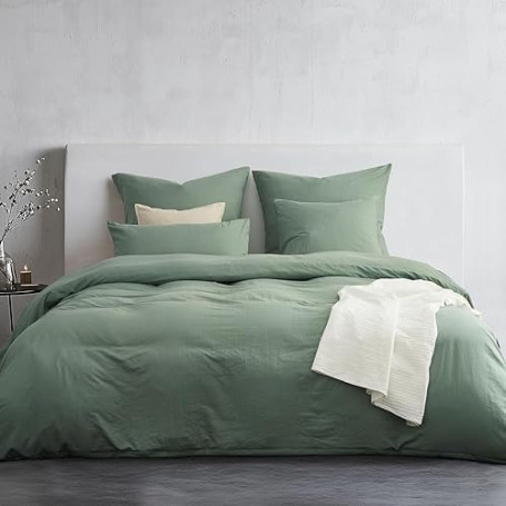 Duvetnova Housse de Couette 240x260 Ultra Doux Microfibre en Polyester avec Finition Lavage Oeko-TEX Parure de lit Vert Sauge -