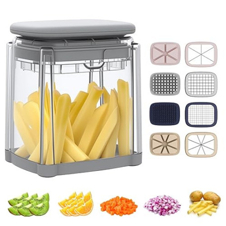 Pmueuff Coupe Frite, 4 EN 1 Decoupe Legumes Manuel avec avec 4 Lames Interchangeables Mandoline Dicer à Presse Coupe Legumes Mul