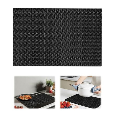 Yotlein Tapis Protection Plaque Induction 52 * 78cm Noir, Tapis Induction Silicone, Résistant à la Chaleur, Antidérapant et Rési