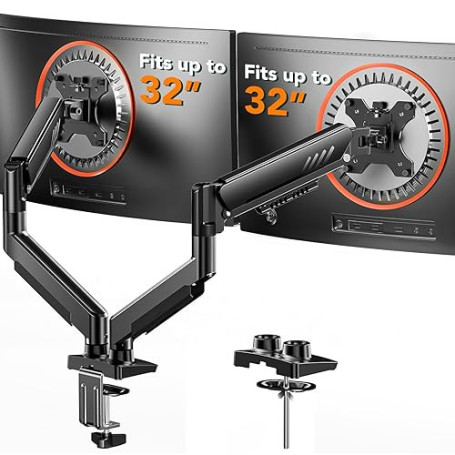 ErGear Bras Double Ecran PC, Support 2 Ecran PC Réglable de 13 à 32 Pouces, Support Ecran PC 2 Ecran à Installation Rapide avec