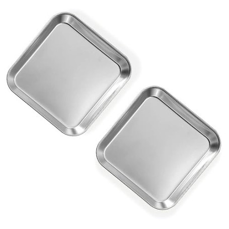 Yitexin Lot de 2 assiettes plates en acier inoxydable épais pour nourriture, plateaux carrés pour apéritif, biscuits, steak, des