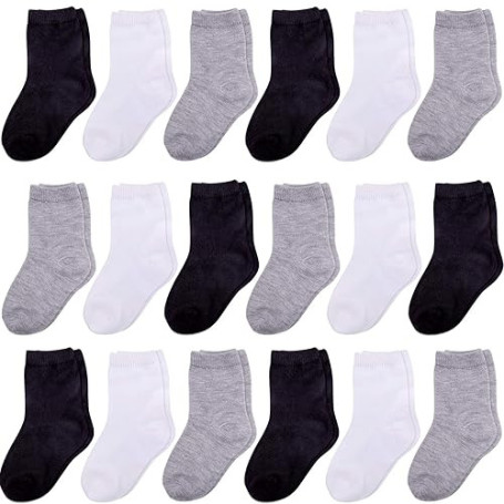 Duufin 18 Paires Chaussettes Bébé Enfant 3 Couleurs Chaussettes pour Garçon et Fille
