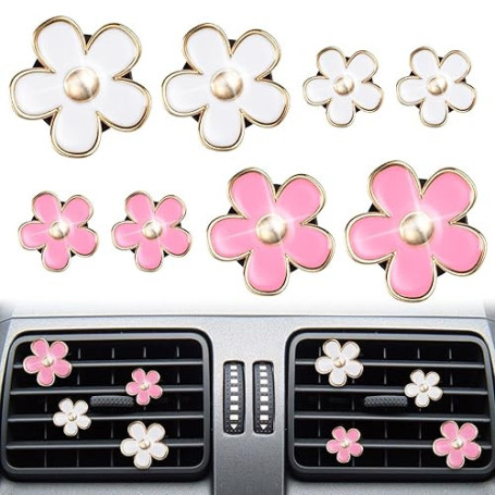URAQT Clip d'Aération de Marguerit, 8pcs Décoration de Grille d'Aération Intérieure de Voiture, Clip de Désodorisant de Voiture,