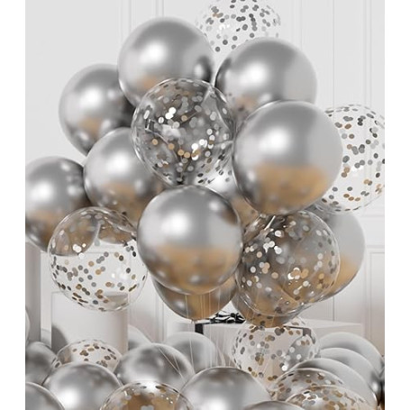 AULE Ballon Argenté Confettis Métallique: 42 Pièces 12 Pouces Ballons Anniversaire Argenté Ballons de Baudruche à Hélium Femme B