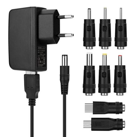 Aukru 8 en 1 Chargeur USB 5V2A Universel Adaptateur Secteur avec 8 Embouts Connecteur à d'écoupage pour différents appareils -No