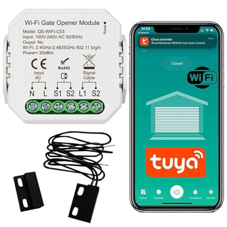 Sone Smart One Ouvre Portail Connecté WiFi 2.4GHz – Module Porte de Garage Contact Sec 230V – Compatible Tuya Smart Life, Alexa,
