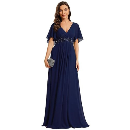 Ever-Pretty Robe de T Moin de Mariage Longue Appliqu Col V Manches Courtes Chic EE01960