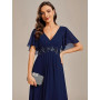 Ever-Pretty Robe de T Moin de Mariage Longue Appliqu Col V Manches Courtes Chic EE01960