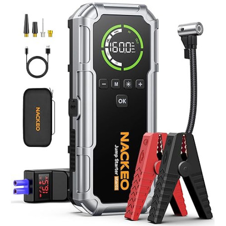 8000A Booster Batterie Voiture avec Gonfleur 160PSI, 12V Demarreur Batterie Voiture (Essence et Diesel Jusqu’à 12 L), 20000 mAh