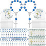 Lot de 96 chapelets de baptême pour invités comprenant 32 mini perles de chapelet catholique avec crucifix 32 sacs en organza 32