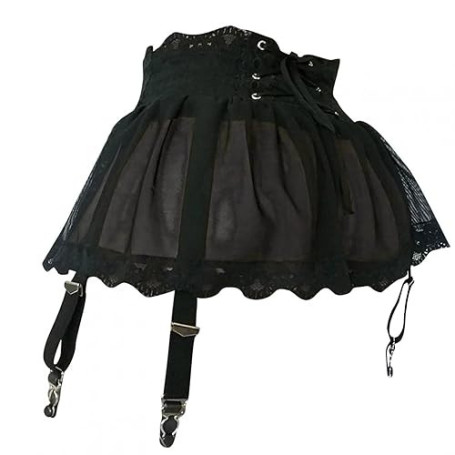 ROSVAJFY Femme Mini Jupe Porte-Jarretelles Sexy avec Culotte, Porte-Jarretelles Lingerie Mini Robe Transparente Malla avec 4 Cli