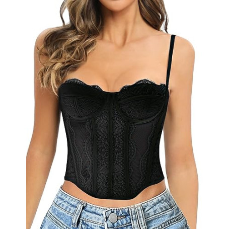 GainKee Corset en dentelle pour femme - Bustier en dentelle avec bretelles - Corset pour sortir, fête
