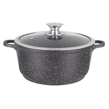 Kamberg - Marmite Faitout 28 cm - Fonte d'Aluminium - Revêtement Type Pierre - Couvercle en Verre - Tous Feux dont Induction - S
