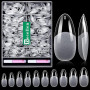 Becellen 500 Pièces Faux Ongles Amande, Transparent Couverture Complète Capsules Americaine Ongles avec Colle pour Femme Filles