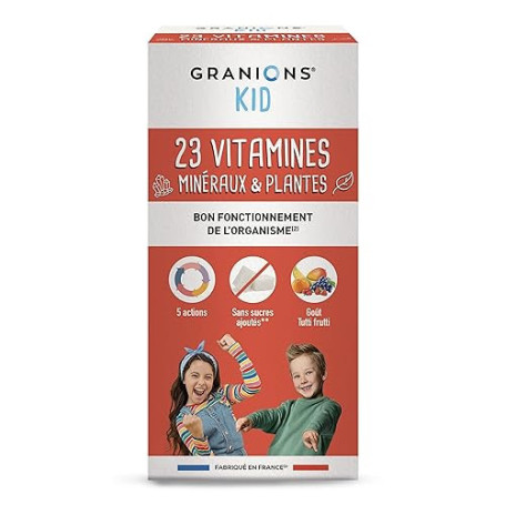 GRANIONS KID 23 VITAMINES ET OLIGOELEMENTS - Vitamines + Magnésium + Zinc + Bêta carotène + Calcium - BON FONCTIONNEMENT DE L'OR