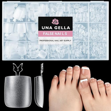 UNA GELLA Capsule Américaine Ongle Pieds Carrés, 504 Pièces 15 Tailles, Gel Doux Full Cover pour Orteils, Autocollants Acrylique