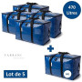 VARRANI Lot de 5 Sacs de Rangement et Déménagement XXL 94L (4+1), Bleu, avec Poignées Renforcées et Fermeture Zippée, Grande Cap