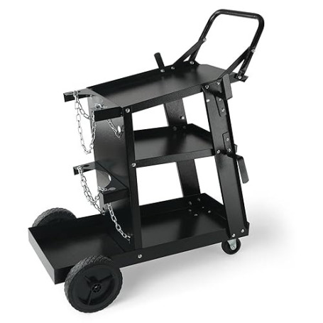 VEVOR Chariot de Soudage à 3 Niveaux Chariot Poste à Souder Capacité Charge 181,4 kg​​ Roues 360° Chaînes Sécurité Stockage Rése
