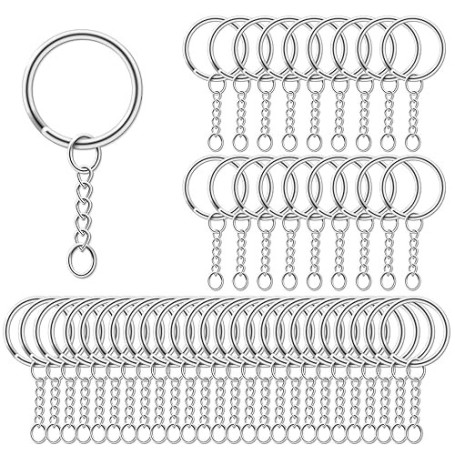 AiQInu 100 Pièces 25mm Anneaux Porte Clé avec Chaîne, Porte Clé avec Split Porte Clef, Porte Clef pour Bricolage, Loisirs - Arge