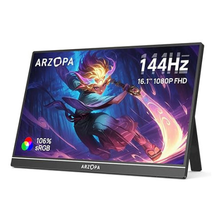 ARZOPA Écrans Portable 16,1" 144 Hz avec béquille, 106% sRGB 1920 × 1080P FHD HDR 144 Hz, Ultra Fin-Protection des Yeux-Deuxième