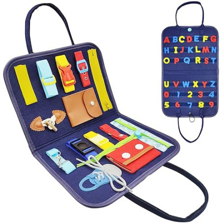 Busy Board Planche Montessori, Jeux Educatif Enfant Jouet Montessori Tableau Cadeau Noël, Apprendre Les Boucles Fermeture à Glis
