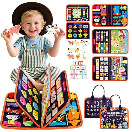 CYJJYZ Busy Board, Jouets d'Activité, Quiet Book, Livre Montessori, Idéal comme Jouet de Voyage Avion et Voiture, Jouet Montesso