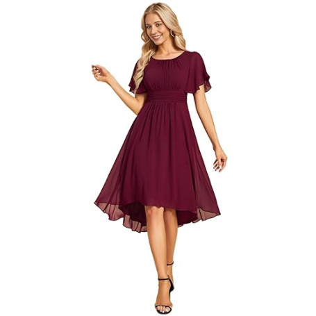 Ever-Pretty Robe de Cocktail Soirée Femme Col Rond Manches Courtes Mousseline EG02053