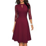 HOMEYEE Robe de Cocktail Plissée à Manches en Dentelle Creuse pour Robe Soirée Femme A234