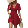 LIAMERHE Mini Robe Femme Manches Longues/Manches Courtes Col V Chic et Elegant Robes Manches Lanternes D'été et Hiver A-Line Cas