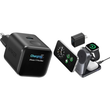 Anker Chargeur USB C à écran Intelligent 45W Nano & Prime Station de Charge sans Fil 3 en 1 (Lot)