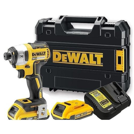 DEWALT Visseuse à chocs Brushless + 2 batteries 18V 2Ah Li-ion + coffret Tstak DCF887D2-QW. Noir/Jaune