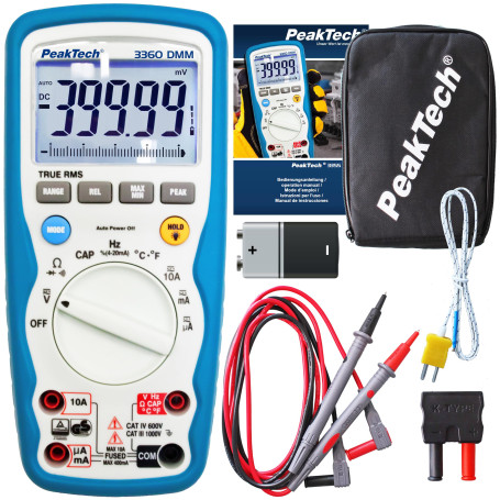 PeakTech 3360 - Multimètre Numérique True RMS, Étanche