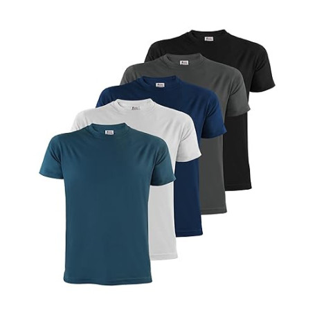 ALPIDEX T-Shirts Hommes Noir Unis à Col Rond Lot de 5, Taille S M L XL XXL 3XL 4XL 5XL
