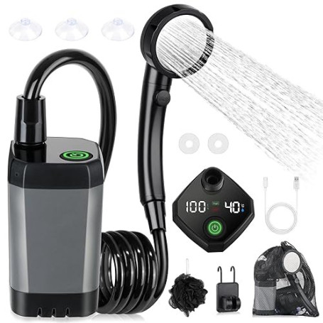 Spopal Kit Douche de Camping, Douche Portable,Pompe de Douche Électrique Rechargeable,Imperméable, avec Afficheur Intelligent et