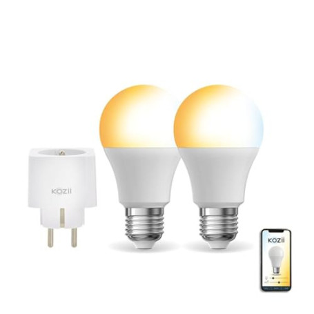 KOZII, Pack de 2 Ampoules LED Connectées A60 E27, CCT, Économie d'Énergie, Compatible avec Alexa et Google Home, Lumière Blanche
