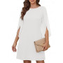 Cicy Bell Robe de cocktail élégante à col rond pour femme - En maille - Manches 3/4 - Couleur unie - Robe décontractée - Robe d'