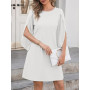 Cicy Bell Robe de cocktail élégante à col rond pour femme - En maille - Manches 3/4 - Couleur unie - Robe décontractée - Robe d'
