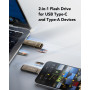 Lexar D40E 256 Go Double clé USB 3.2 Gen 1 Type-C Jump Drive, clé USB-C Flash Drive Matériau métallique Pivotant Conception Clé 