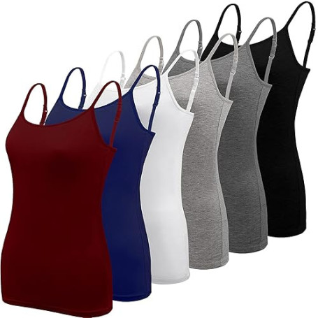 BQTQ 6 Pièces Débardeur Femmes Long Basique Caraco Camisole Réglables Bretelles