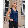 Zeagoo Debardeur Femme Satin Col V Plisse sans Manches Ete Casual Blouse Chemisier Basic S-XXL