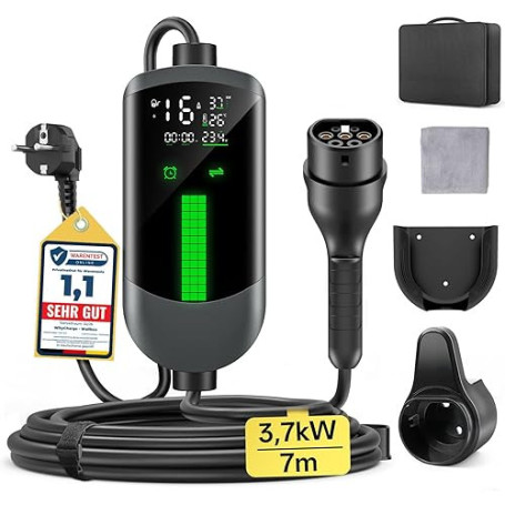 WityCharge Chargeur Voiture Electrique 3,7kW - 7M/6-16A Cable Recharge Voiture Electrique avec Support Mural Sac, Chargeur Retar
