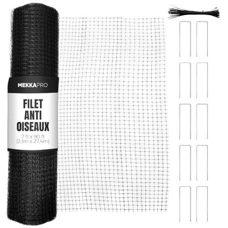 MEKKAPRO Filet Anti Oiseaux 2.1 x 27,4 m Filet de Protection Grillage Souple pour Balcon, volière extérieur ou poulailler, barri