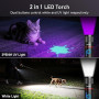 Lampe Torche LED/Torche UV 2 en 1,Laitver Lampe de Poche Rechargeable Ultra Puissante avec 395nm Ultraviolette Noire-6 Modes, Zo