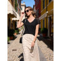Aottori T Shirt Femme Manches Courtes Col en V Tee Shirt Chic et Élégant Chemisier Été Léger Ample Haut Extensible Motif Ajouré