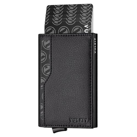 VULKIT Porte Cartes de Crédit avec Double Fenêtre d'Identification RFID Bloquant Le Portefeuille Automatique de Cartes Pop Up po