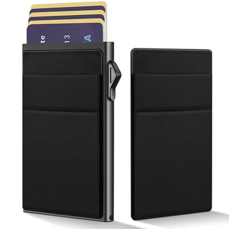 YESIIW Porte Carte de Crédit | Aluminium Pop Up Porte-Cartes avec Poche Billets de Banque | Automatique Portefeuille en Métal av